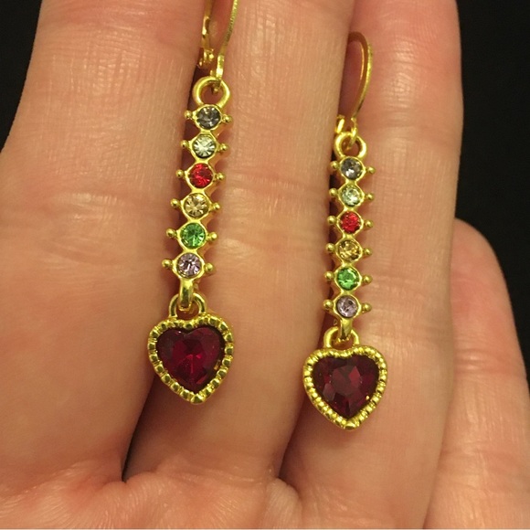 Colorful Red Heart Dangle Earrings - Picture 2 of 5
